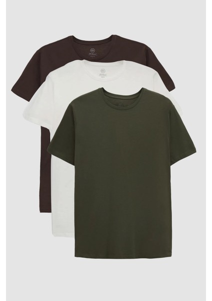 Ds Damat Slim Fit Kahve/haki/ekru 3'lü T-Shirt 4HC14ORTBN533
