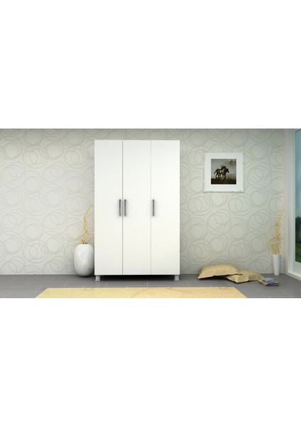 3 Kapaklı Gardırop PARLAK BEYAZ MDFLAM 205 cm *130 cm *53 cm 3KGM002
