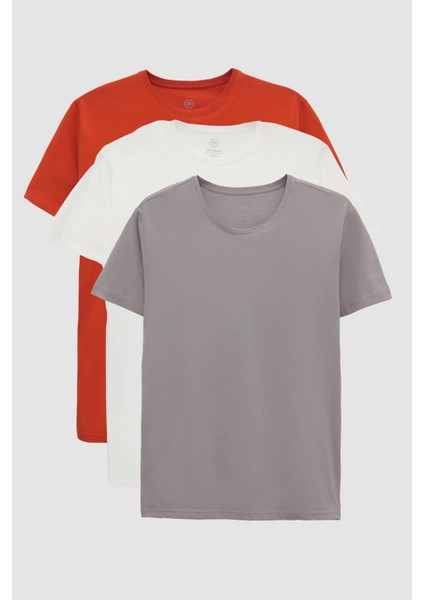 Ds Damat Slim Fit Kiremit/gri/beyaz 3'lü T-Shirt 4HC14ORTBN533