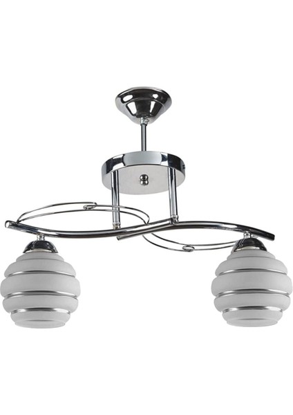 Rengin Modern Krom Renk 2046 Gümüş Camlı Salon - Mutfak - Yatak Odası 2 Li Avize