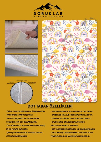 Kaymaz Taban Makinada Yıkanabilir Dijital Baskı Gökkuşağı Desenli Çocuk Odası Halısı Dot Taban Halı RB03 fiyatları