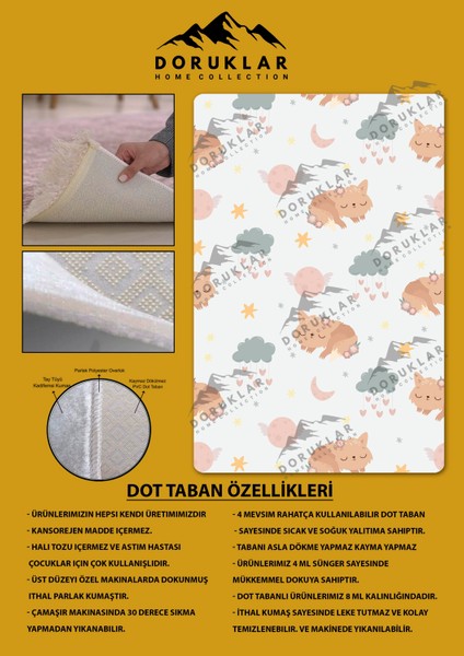 Kaymaz Taban Makinada Yıkanabilir Dijital Baskı Tatlı Kedi Desenli Çocuk Odası Halısı Dot Taban Halı RB09 fiyatları