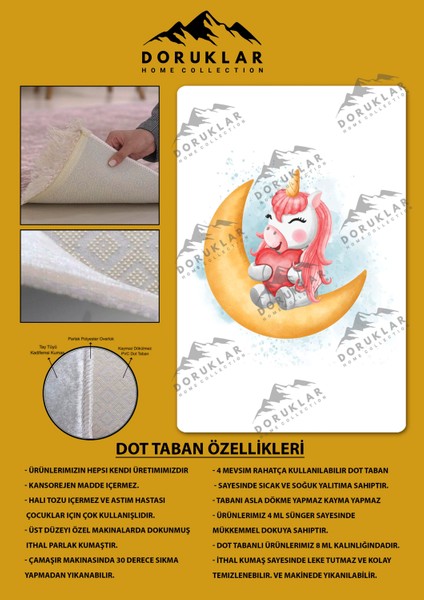 Kaymaz Taban Makinada Yıkanabilir Dijital Baskı Unicorn Desenli Çocuk Odası Halısı Dot Taban Halı RB08 fiyatları