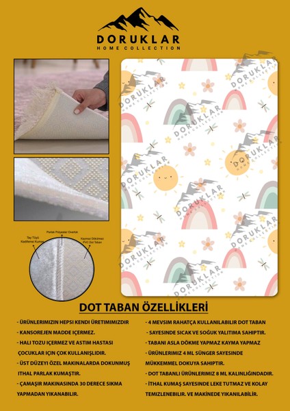 Kaymaz Taban Makinada Yıkanabilir Dijital Baskı Gökkuşağı Desenli Çocuk Odası Halısı Dot Taban Halı RB04 fiyatları