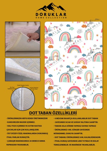 Kaymaz Taban Makinada Yıkanabilir Dijital Baskı Gökkuşağı Desenli Çocuk Odası Halısı Dot Taban Halı RB01 fiyatları