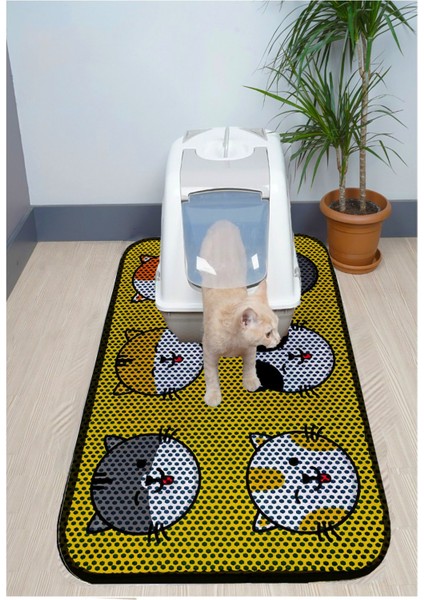 Xxl Büyük Boy Elekli Tuvalet Önü Desenli Kedi Kumu Paspası 60X120 cm