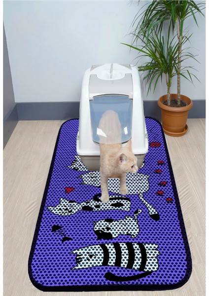 Xxl Büyük Boy Elekli Tuvalet Önü Desenli Kedi Kumu Paspası 60X120 cm