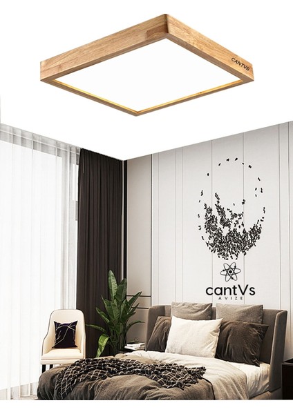 Ahşap Çerçeveli Tavan LED 60 x 60 cm Panel Aydınlatma Avize Salon Yatak Odası Mutfak Beyaz