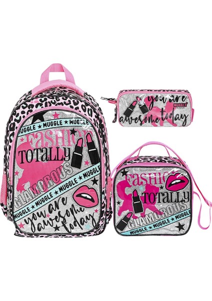 2 Bölmeli Fashion Totally Okul Çantası + Termoslu Beslenme Çantası + Kalemlik