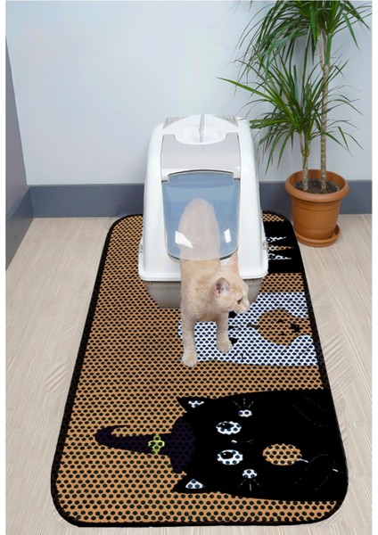 Xxl Büyük Boy Elekli Tuvalet Önü Desenli Kedi Kumu Paspası 60X120 cm