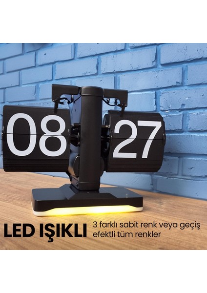 Retro Modern Tarz LED Işıklı Dekoratif Lüks Hediyelik Çevirmeli Flip Masa Konsol Saati