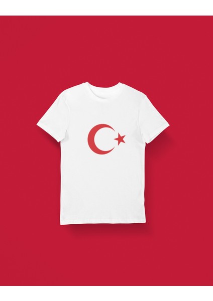 Çocuk Kırmızı Ay Yıldız Transfer Baskılı Yuvarlak Yaka Kısa Kol Tişört fiyatları