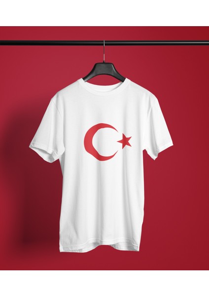 Çocuk Kırmızı Ay Yıldız Transfer Baskılı Yuvarlak Yaka Kısa Kol Tişört modelleri