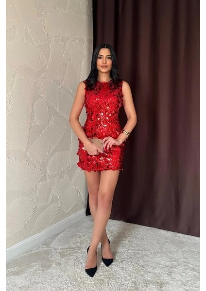 Kırmızı Payetli Elbise
