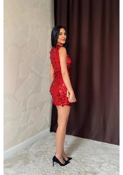 Kırmızı Payetli Elbise