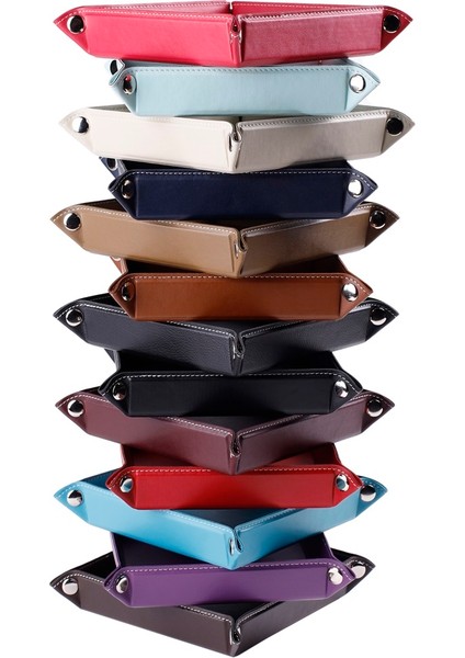 Masaüstü Organizer Düzenleyici Deri Dekoratif Sepet Kare Desktop Organizer Rainbow Vegan 16,5X16,5 cm modelleri