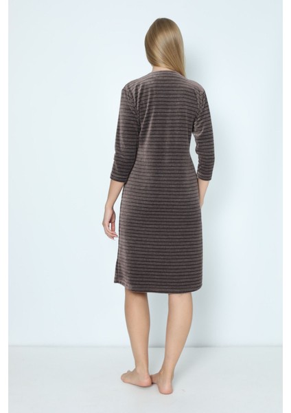 Kadın Fermuarlı Çizgi Desenli Pamuklu Kadife Elbise fırsatları