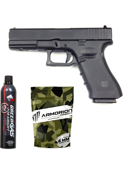 Glock G17 Gen4 Airsoft Tabanca – Siyah – Silikonlu Green Gas 600 Ml – 0.20g Bb – 1kg