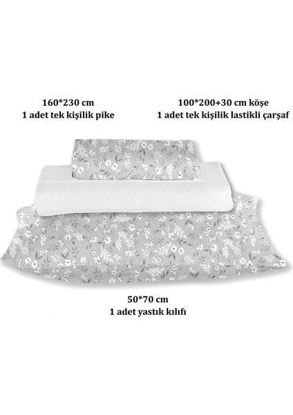%100 Pamuk Doria Beyaz Tek Kişilik Pike Takımı 160 x 230 cm