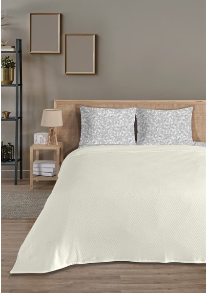 %100 Pamuk Doria Krem Tek Kişilik Pike Takımı 160 x 230 cm