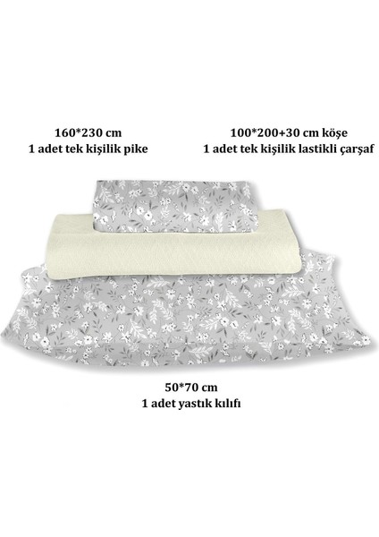 %100 Pamuk Doria Krem Tek Kişilik Pike Takımı 160 x 230 cm