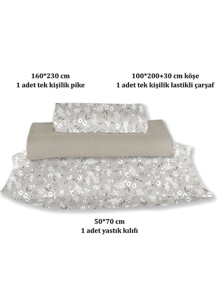 %100 Pamuk Doria Toprak Tek Kişilik Pike Takımı 160 x 230 cm