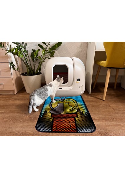 Büyük Boy Elekli Tuvalet Önü Desenli Kedi Kumu Paspası 60 x 80 cm