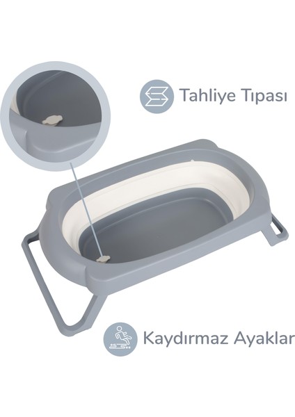 3 Parça Bebek Küvet Seti, Bebek Banyo Küveti, Katlanır Küvet 50 Litre