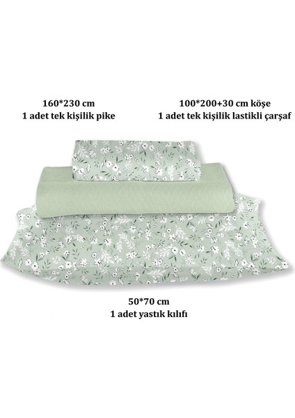 %100 Pamuk Doria Mint Tek Kişilik Pike Takımı 160 x 200 cm