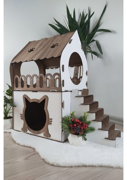 Kedi Evi 2 Katlı Merdivenli