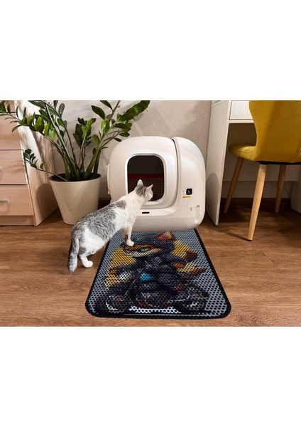 Büyük Boy Elekli Tuvalet Önü Desenli Kedi Kumu Paspası 60 x 80 cm