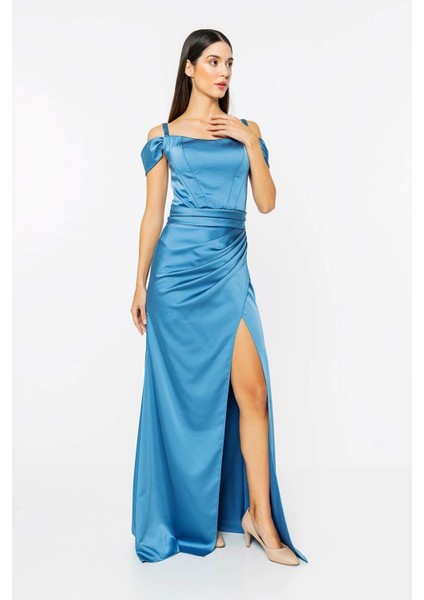 Invidia Beli Drapeli Yırtmaç Detaylı Saten Abiye modelleri