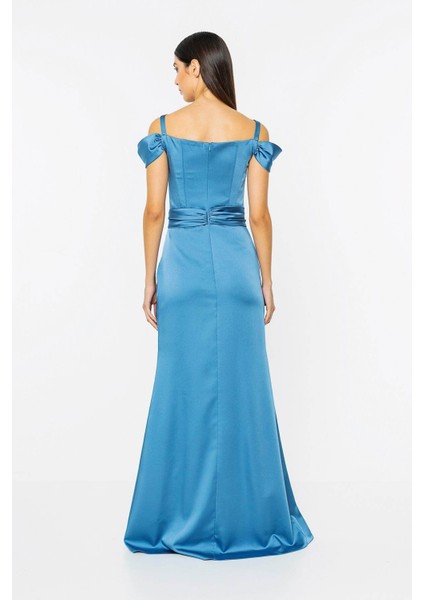 Invidia Beli Drapeli Yırtmaç Detaylı Saten Abiye indirimleri