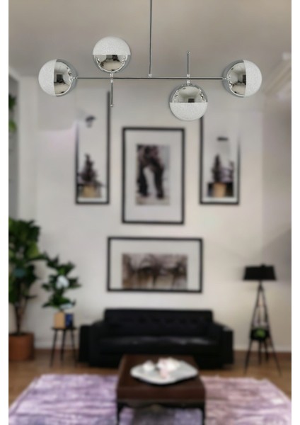 Çello Modern Tasarım Metal Krom Renk Cafe - Salon - Mutfak – Yatak Odası – LED 4'lü Avize