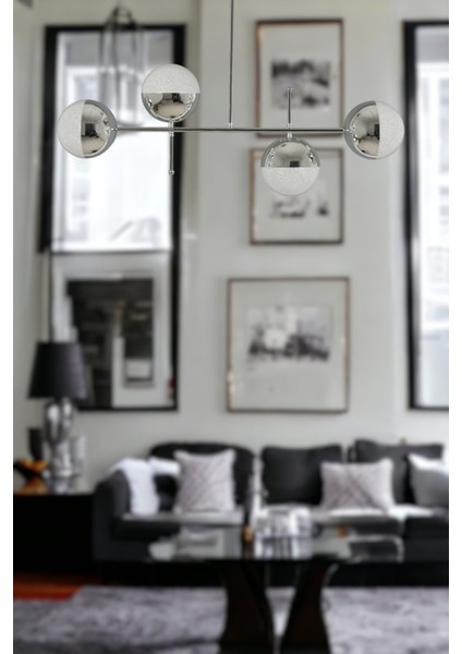 Çello Modern Tasarım Metal Krom Renk Cafe - Salon - Mutfak – Yatak Odası – LED 4'lü Avize fiyatları