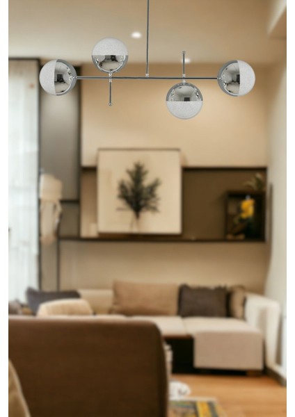 Çello Modern Tasarım Metal Krom Renk Cafe - Salon - Mutfak – Yatak Odası – LED 4'lü Avize fırsatları