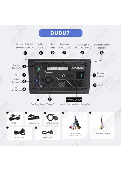 Duduauto Dudu7 11.5" 2k QLED Android 13, 8+128GB 360° Panaromik Kameralı UIS7870 Chipset Universal Akıllı Araç Multimedyası