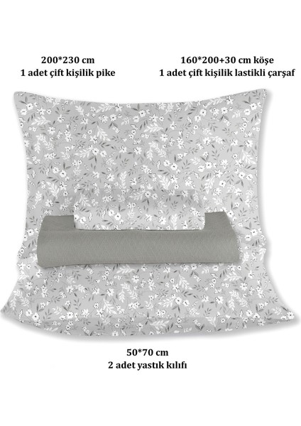 Pamuk Doria Koyu Gri Çift Kişilik Pike Takımı 200 x 230 cm