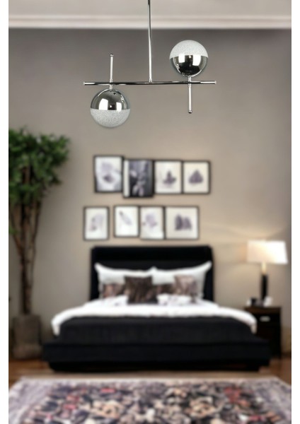 Çello Modern Tasarım Metal Krom Renk Cafe - Salon - Mutfak – Yatak Odası – LED 2'li Avize
