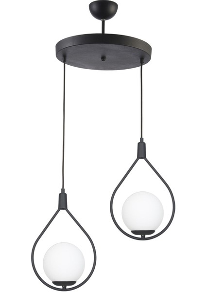 Deco Modern Tasarım Siyah Renk Beyaz Camlı Salon - Mutfak - Yatak Odası 2 Li Avize