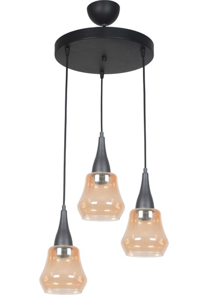 Defor Özel Tasarım Salon - Yatak Odası - Mutfak - Bal Camlı 3 Lü Avize