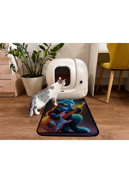 Büyük Boy Elekli Tuvalet Önü Desenli Kedi Kumu Paspası 60 x 80 cm