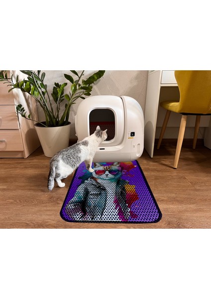 Büyük Boy Elekli Tuvalet Önü Desenli Kedi Kumu Paspası 60 x 80 cm