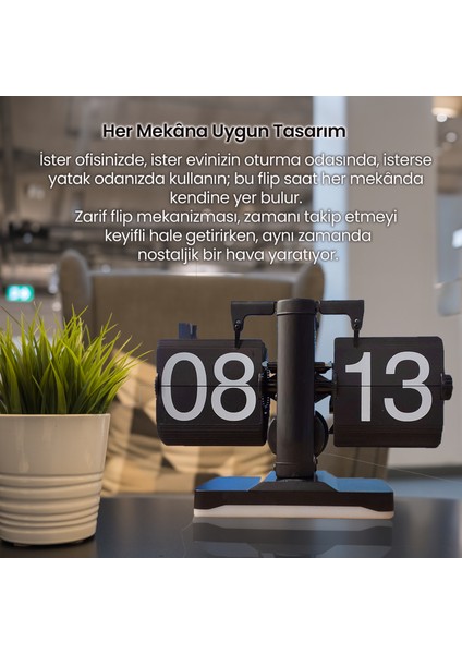 Retro Modern Tarz LED Işıklı Dekoratif Lüks Hediyelik Çevirmeli Flip Masa Konsol Saati