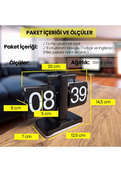 Retro Modern Tarz LED Işıklı Dekoratif Lüks Hediyelik Çevirmeli Flip Masa Konsol Saati