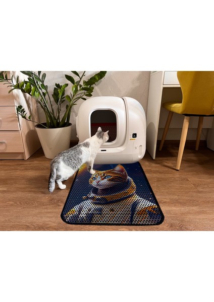 Büyük Boy Elekli Tuvalet Önü Desenli Kedi Kumu Paspası 60 x 80 cm