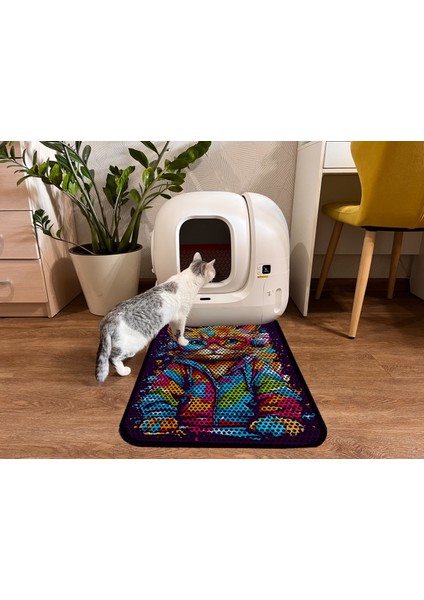 Büyük Boy Elekli Tuvalet Önü Desenli Kedi Kumu Paspası 60 x 80 cm