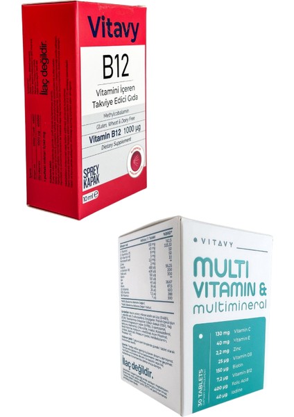 B12 Vitamini Sprey 10 ml (75 Puff) & Multivitamin & Multimineral (1X30 Tablet)