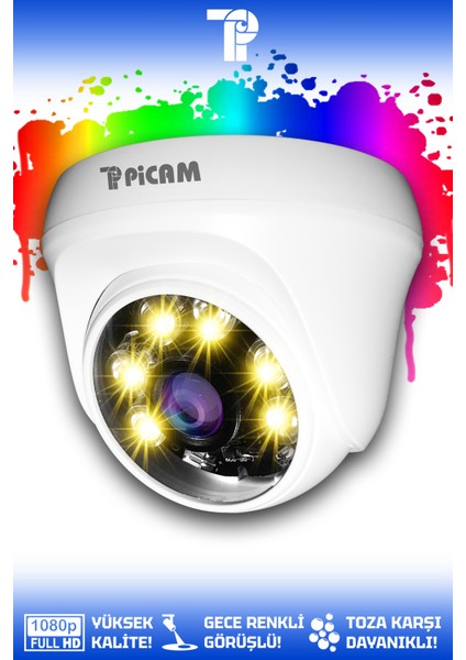 1 Dome Kamera Dome İç Mekan Full HD Renkli Gece Görüşlü Warmled Kameralı AHD Güvenlik Kamerası