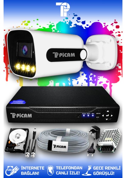 1 Kameralı Zebra 1 Dış Kamera Set 100 GB HDD Full HD Renkli Gece Görüşlü Güvenlik Kamerası Sistemi